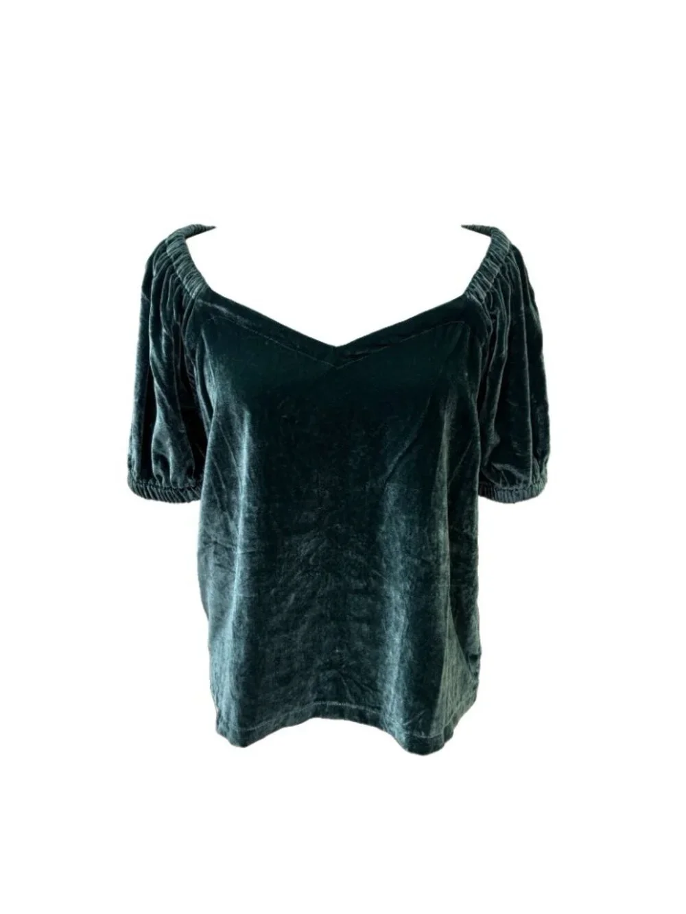 Loft Velvet Sweetheart Neck Puff Sleeve Green Blouse Women Small